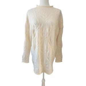 Cupcakes and Cashmere Cream Cable Knit Mock Neck Sweater Tunic Dress Long Sleeve